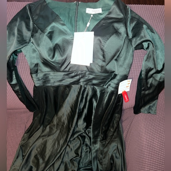 Mac Duggal long sleeve plunge neck cocktail Midi Dress - Picture 6 of 6